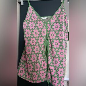 ZARA STRAPPY JACQUARD PINK & GREEN FLORAL PRINT TOP, SIZE S, NEVER WORN